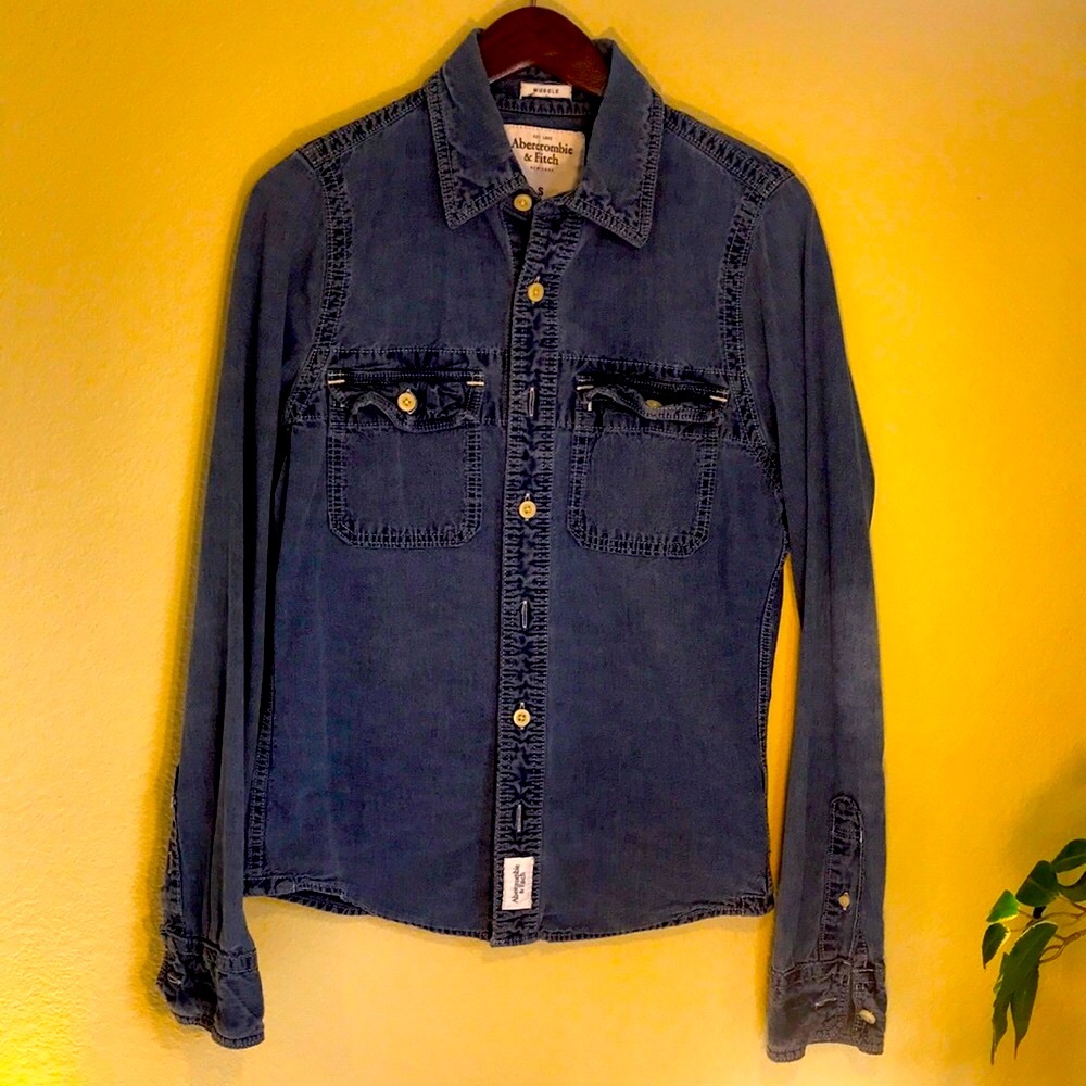 Abercrombie & Fitch Men's Button-Down Shirt - Denim Blue